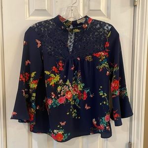 Lily White Floral Lace Yoke Blouse - S